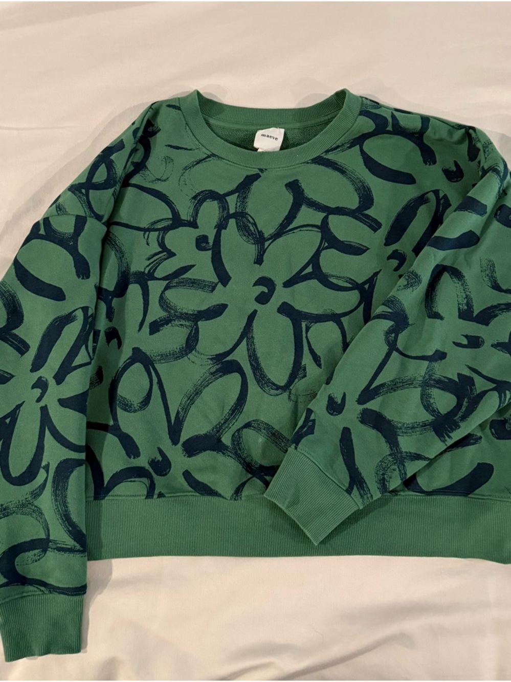 Green Floral Crewneck Sweatshirt - Navy Print
